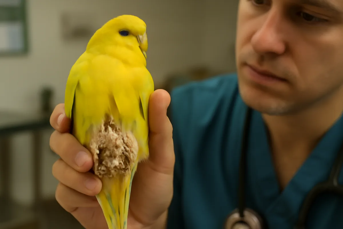 Piume incollate vicino alla cloaca: quando serve la visita dal veterinario aviario